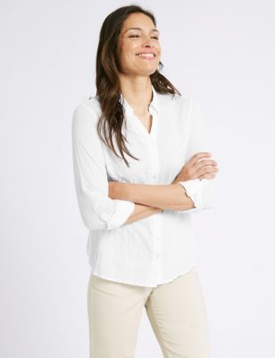 Pure Cotton Crinkle 3/4 Sleeve Shirt